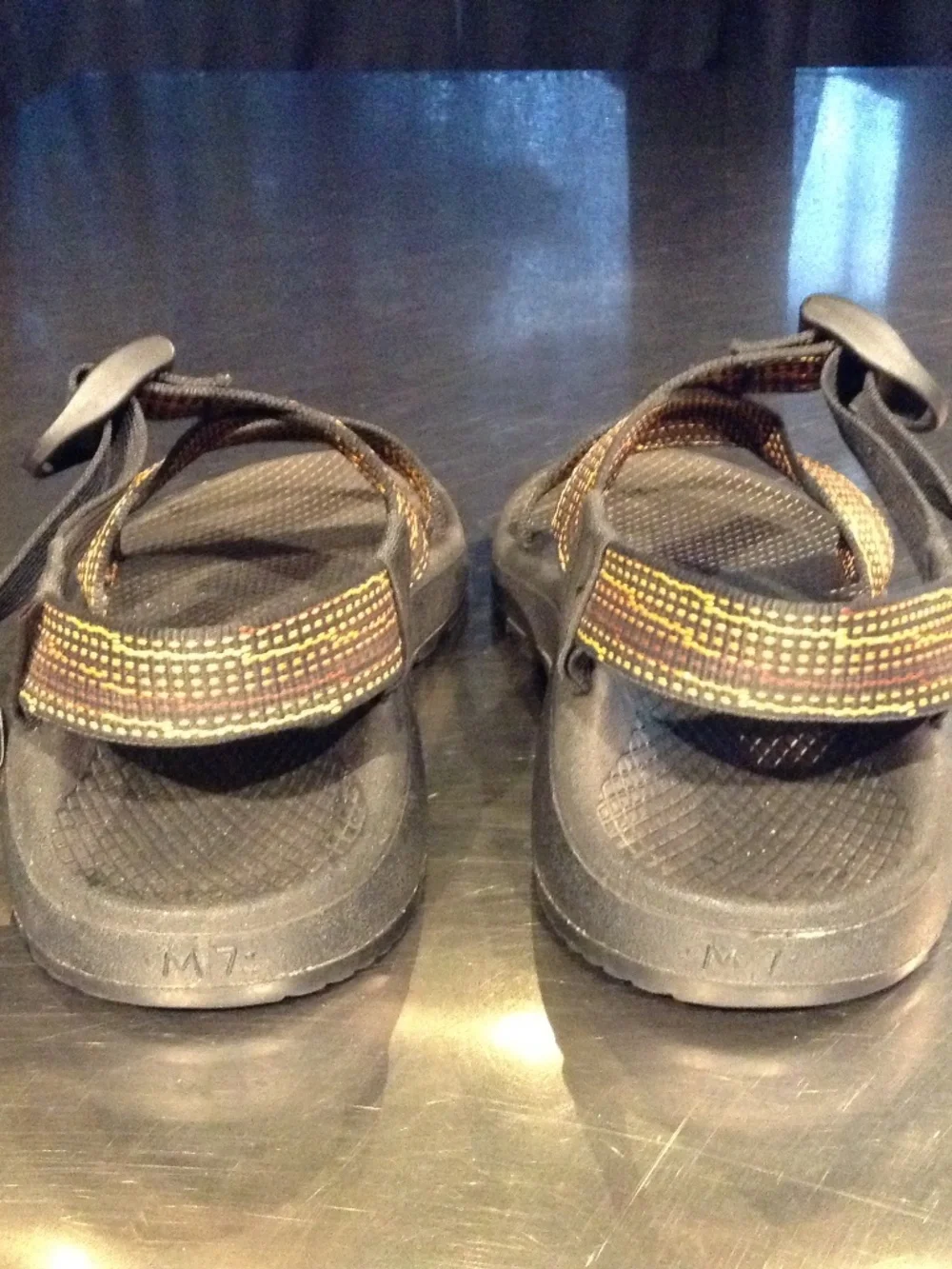 Chaco Z/Cloud Men's Size 7 Black w/ Orange/Yellow/Rust Sandals JCH107347